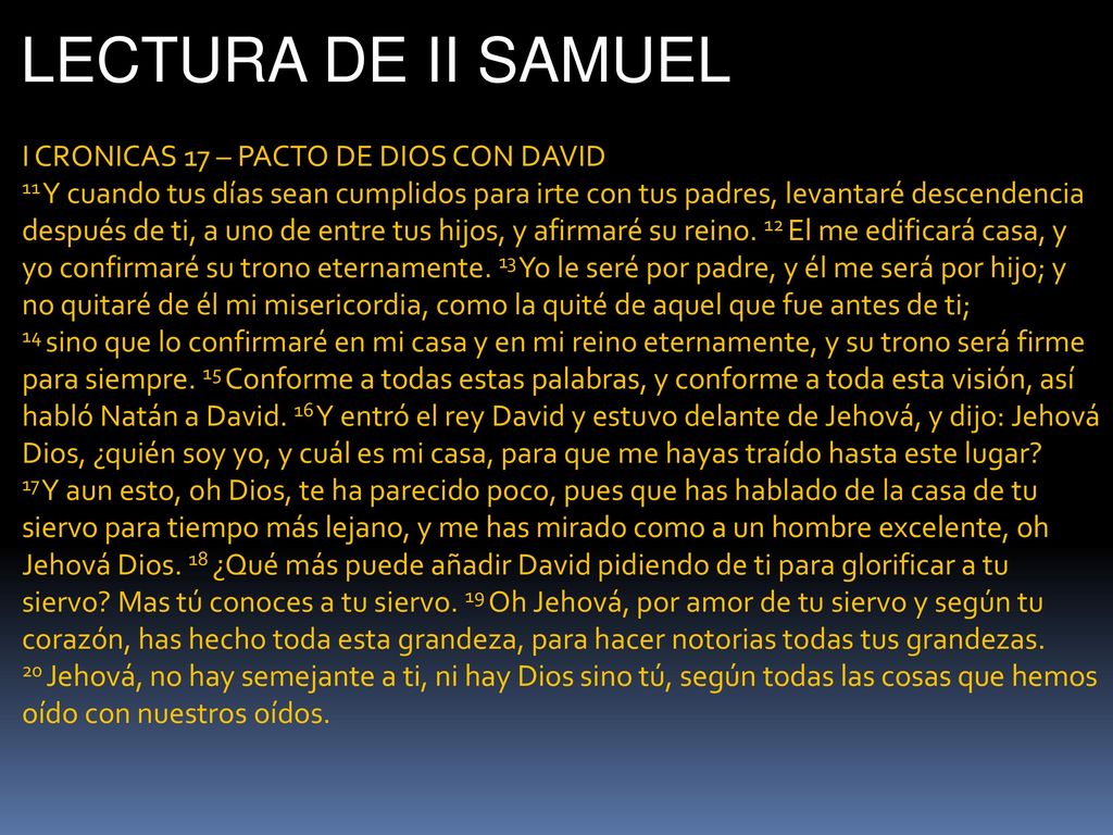 LECTURA DE II SAMUEL I CRONICAS 17 – PACTO DE DIOS CON DAVID