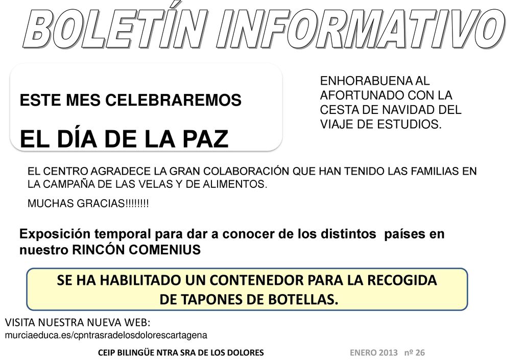 BOLETÍN INFORMATIVO EL DÍA DE LA PAZ ESTE MES CELEBRAREMOS