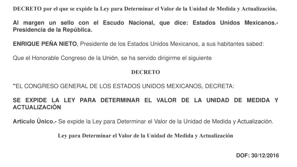 Ley para Determinar el Valor de la Unidad de Medida y Actualización