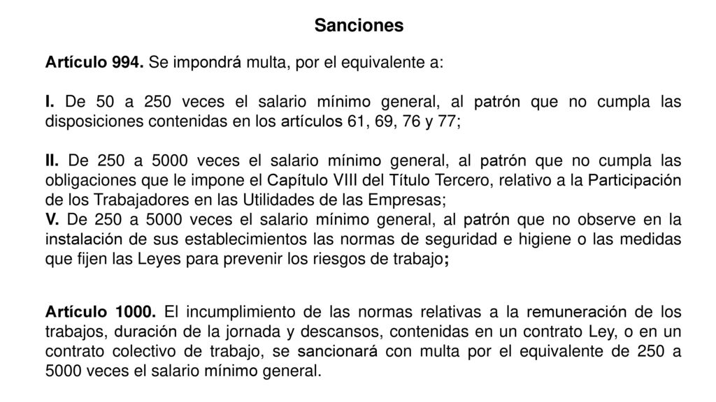 Sanciones Artículo 994. Se impondrá multa, por el equivalente a: