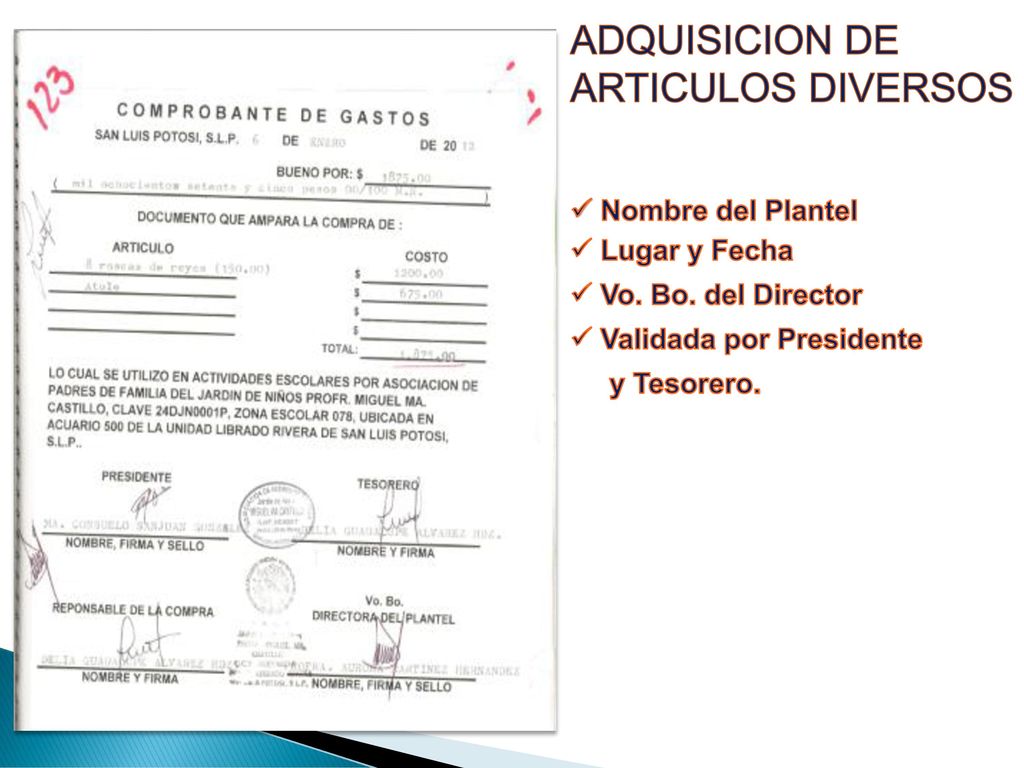 ADQUISICION DE ARTICULOS DIVERSOS Nombre del Plantel Lugar y Fecha
