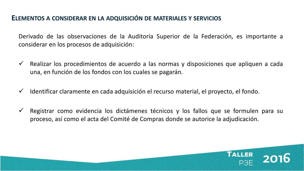 Elementos a considerar en la adquisición de materiales y servicios