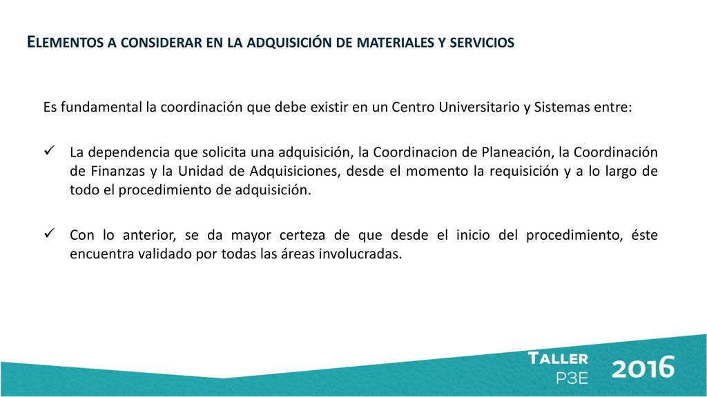 Elementos a considerar en la adquisición de materiales y servicios