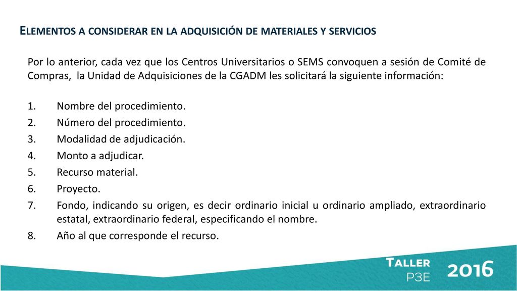 Elementos a considerar en la adquisición de materiales y servicios