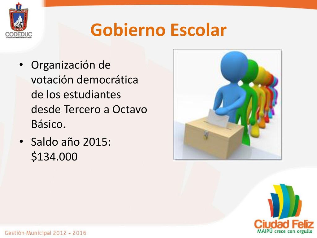 Gobierno Escolar Organización de votación democrática de los estudiantes desde Tercero a Octavo Básico.