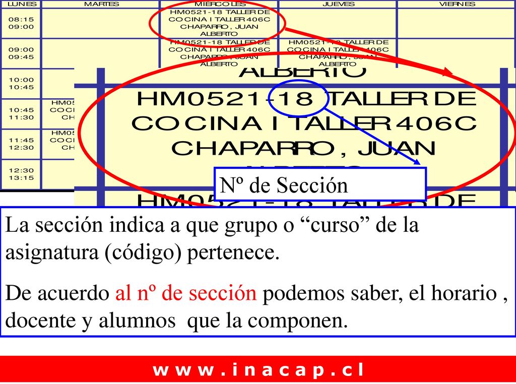 Nº de Sección La sección indica a que grupo o curso de la asignatura (código) pertenece.