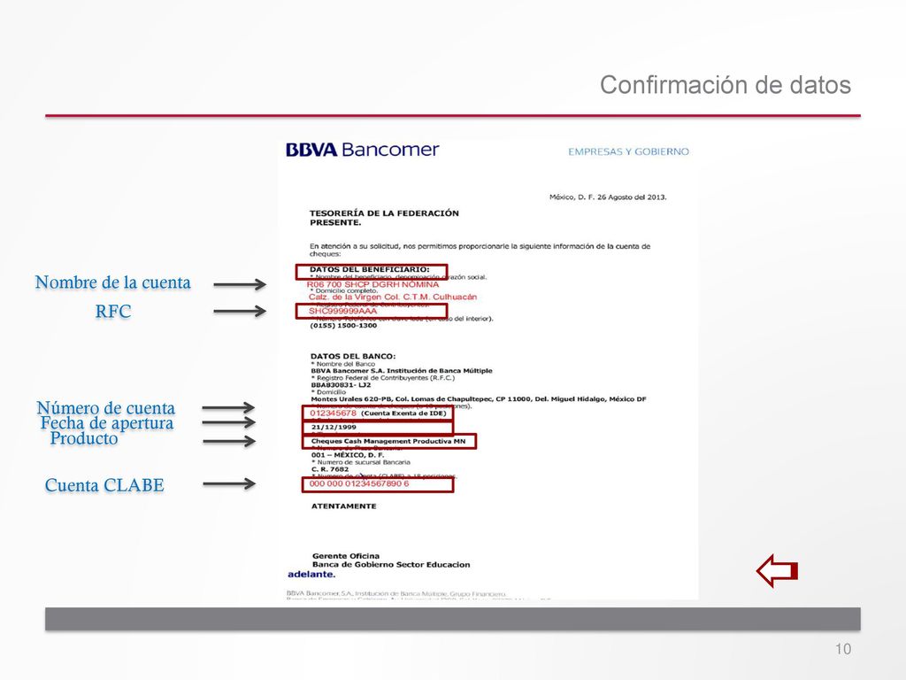 Deberá contener el sello de recibido por parte del Banco.