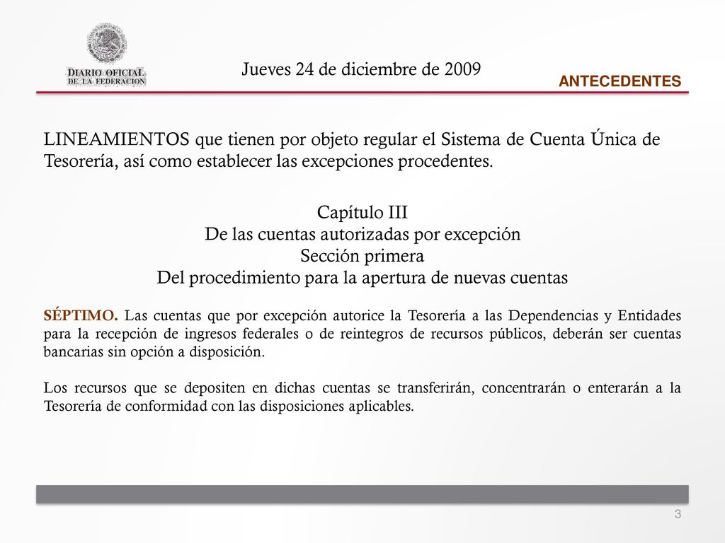De las cuentas autorizadas por excepción Sección primera