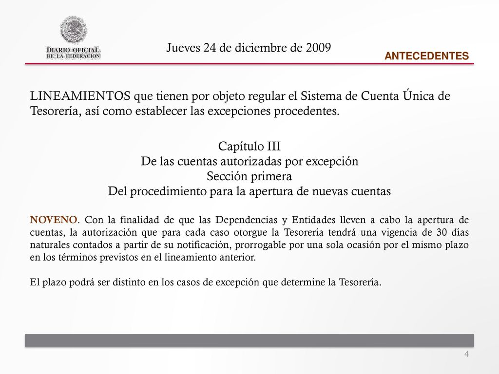 De las cuentas autorizadas por excepción Sección primera