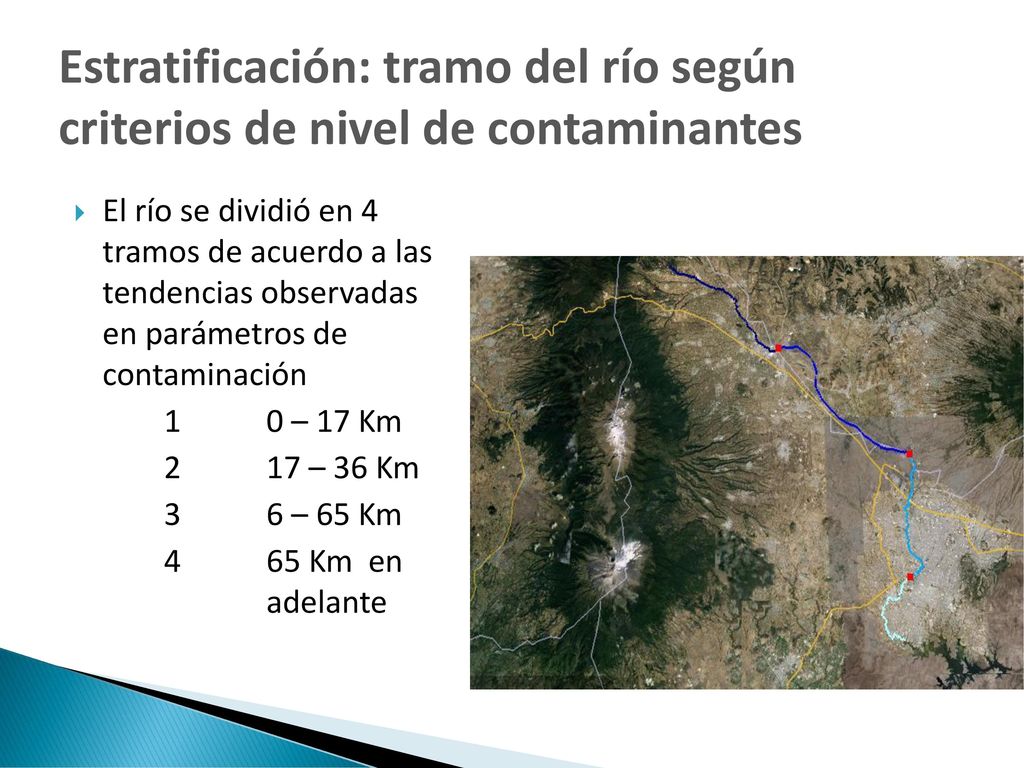 Estratificación: tramo del río según criterios de nivel de contaminantes