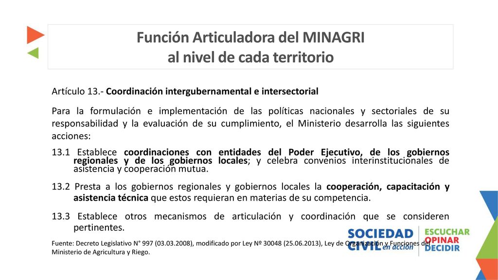 Función Articuladora del MINAGRI al nivel de cada territorio