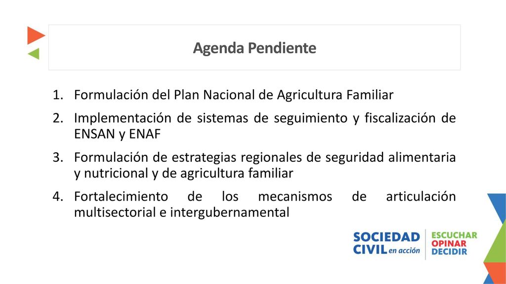 Agenda Pendiente Formulación del Plan Nacional de Agricultura Familiar