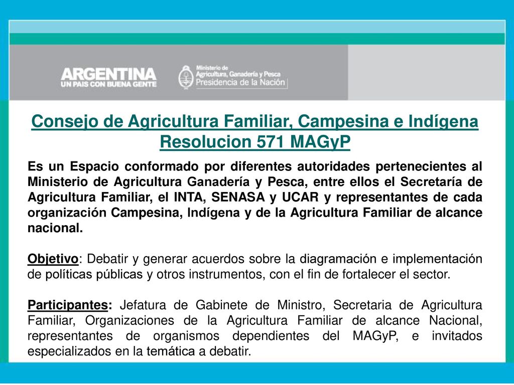 Consejo de Agricultura Familiar, Campesina e Indígena Resolucion 571 MAGyP