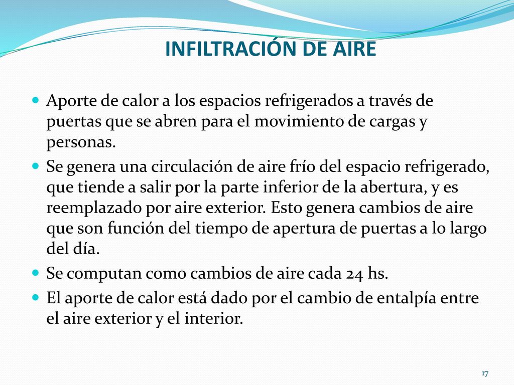 INFILTRACIÓN DE AIRE Aporte de calor a los espacios refrigerados a través de puertas que se abren para el movimiento de cargas y personas.