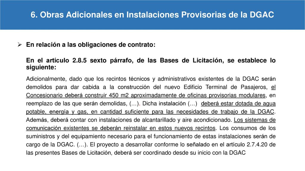 6. Obras Adicionales en Instalaciones Provisorias de la DGAC