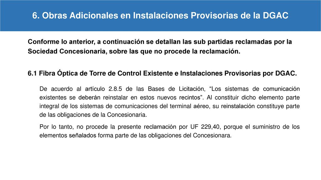 6. Obras Adicionales en Instalaciones Provisorias de la DGAC