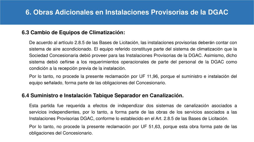 6. Obras Adicionales en Instalaciones Provisorias de la DGAC