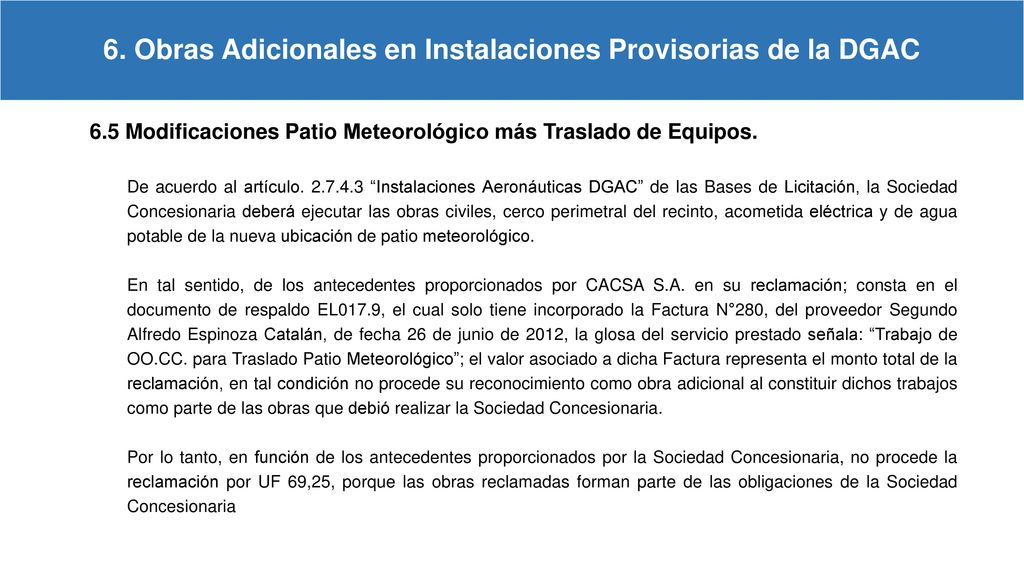 6. Obras Adicionales en Instalaciones Provisorias de la DGAC