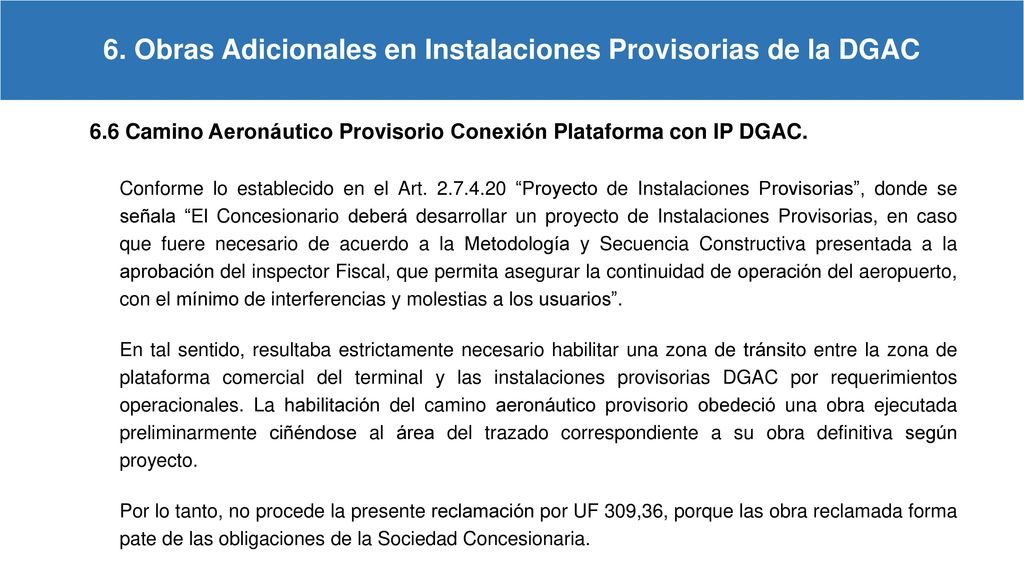 6. Obras Adicionales en Instalaciones Provisorias de la DGAC