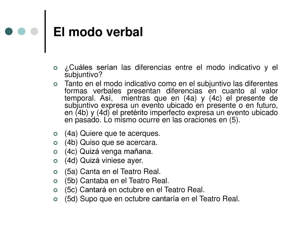 El modo verbal ¿Cuáles serían las diferencias entre el modo indicativo y el subjuntivo