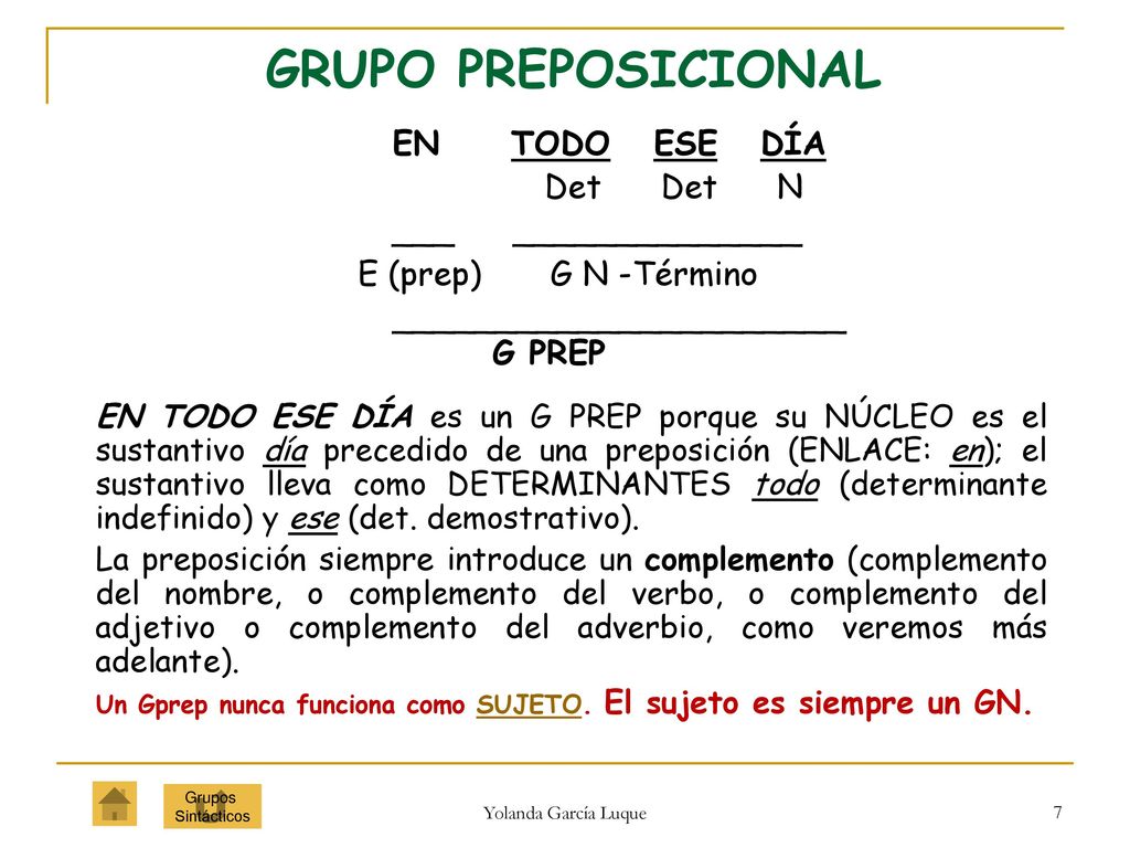 GRUPO PREPOSICIONAL EN TODO ESE DÍA Det Det N ___ ______________