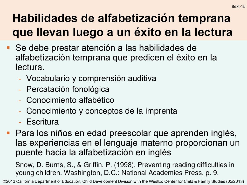 Habilidades de alfabetización temprana que llevan luego a un éxito en la lectura