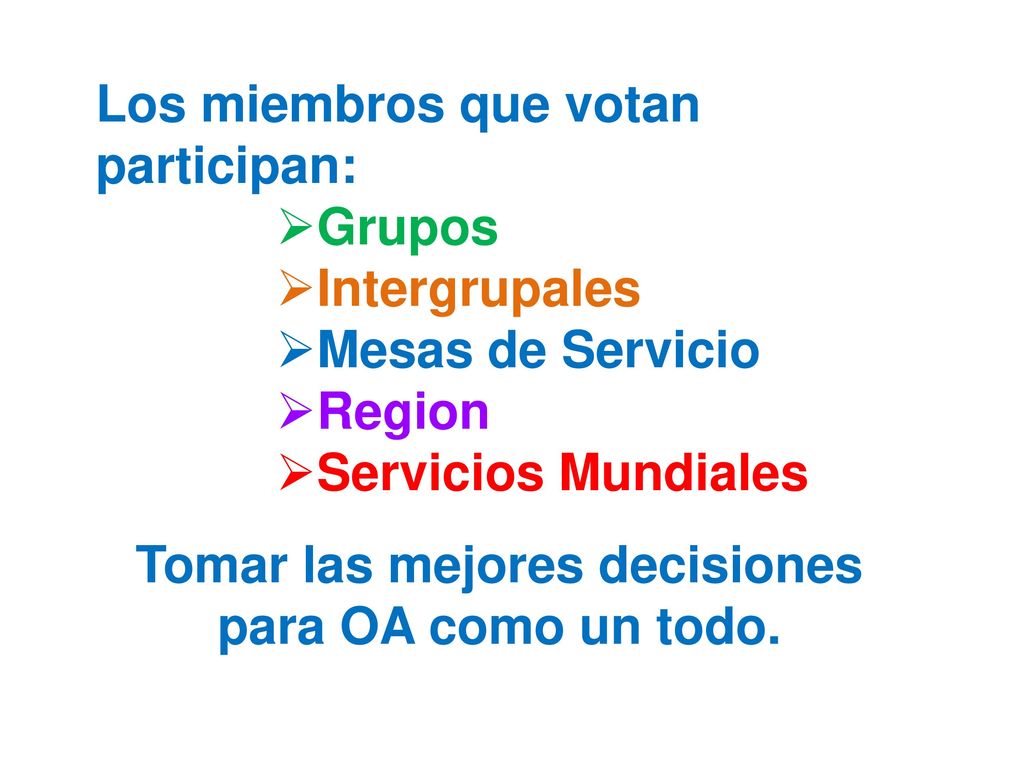 Tomar las mejores decisiones para OA como un todo.