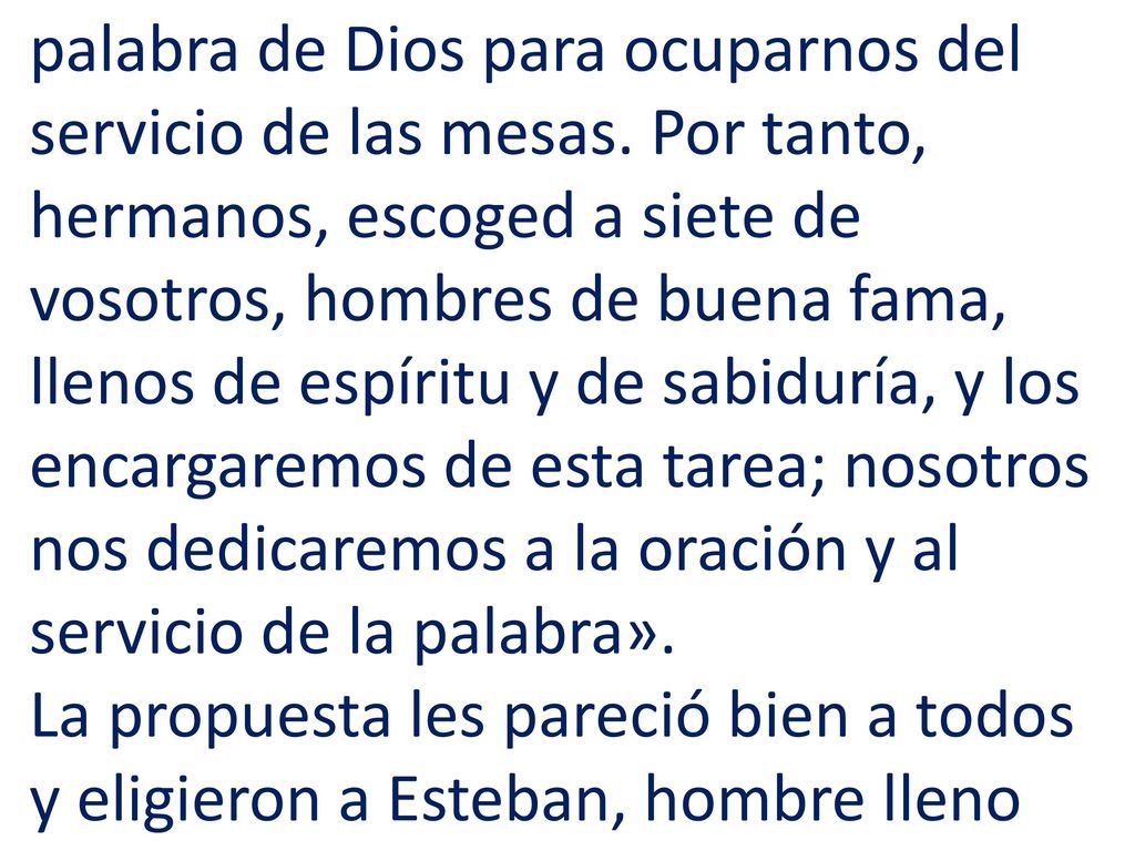 palabra de Dios para ocuparnos del servicio de las mesas