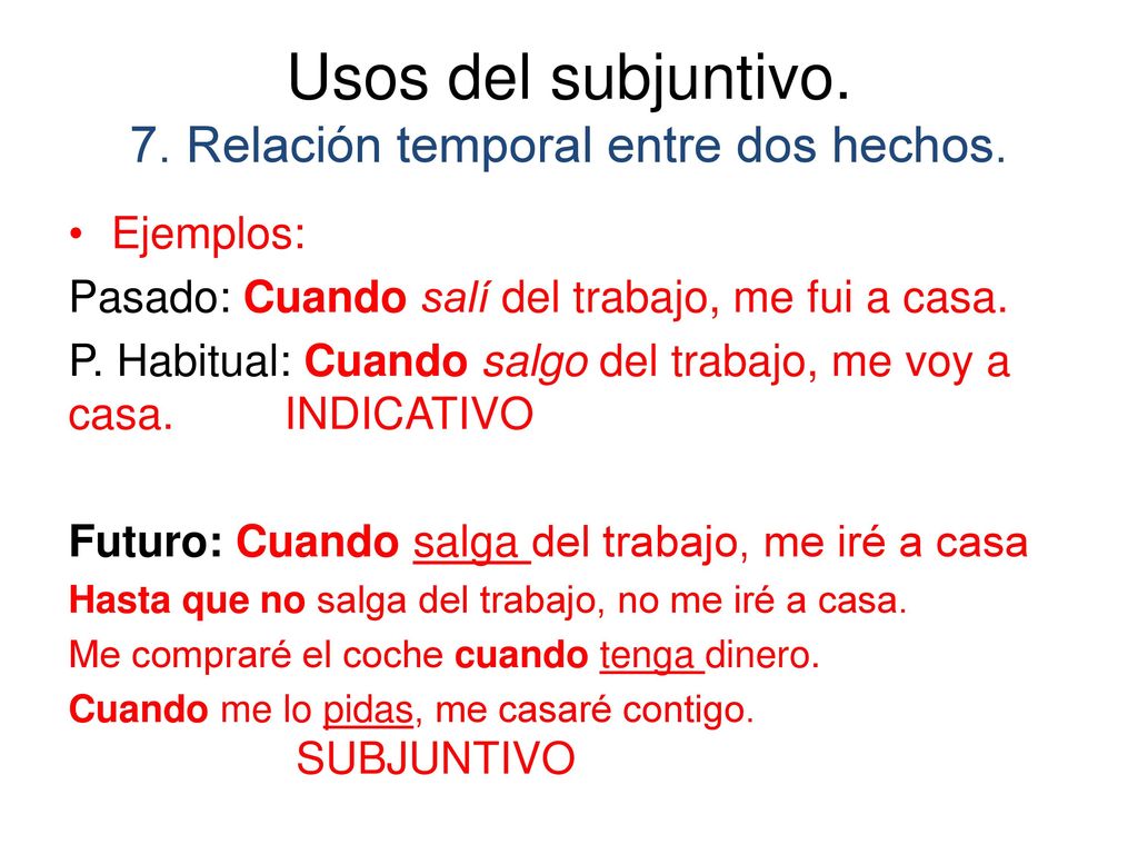 Usos del subjuntivo. 7. Relación temporal entre dos hechos.