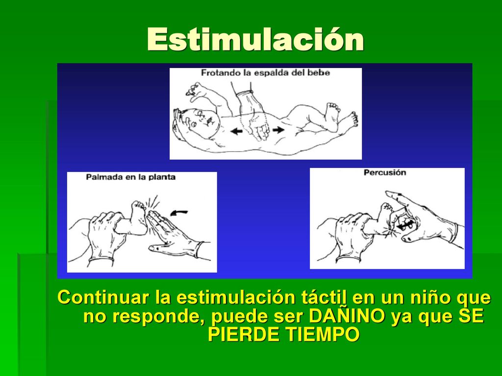 Estimulación Continuar la estimulación táctil en un niño que no responde, puede ser DAÑINO ya que SE PIERDE TIEMPO.