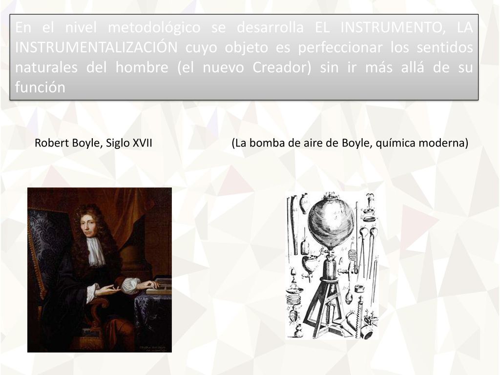 En el nivel metodológico se desarrolla EL INSTRUMENTO, LA INSTRUMENTALIZACIÓN cuyo objeto es perfeccionar los sentidos naturales del hombre (el nuevo Creador) sin ir más allá de su función