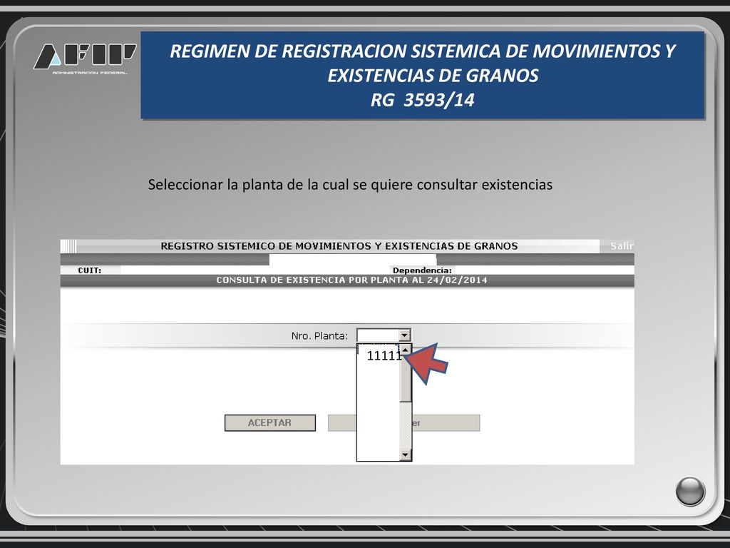 Seleccionar la planta de la cual se quiere consultar existencias