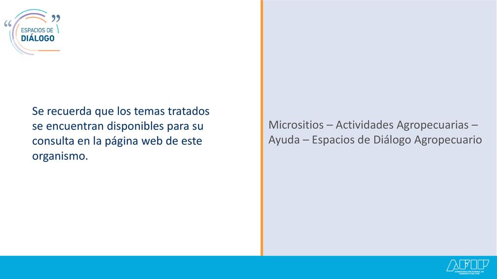 Micrositios – Actividades Agropecuarias – Ayuda – Espacios de Diálogo Agropecuario
