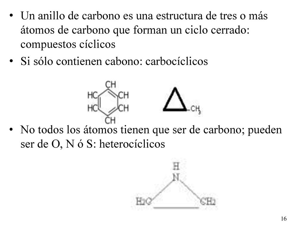 Un anillo de carbono es una estructura de tres o más átomos de carbono que forman un ciclo cerrado: compuestos cíclicos