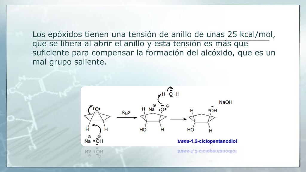 Los epóxidos tienen una tensión de anillo de unas 25 kcal/mol, que se libera al abrir el anillo y esta tensión es más que suficiente para compensar la formación del alcóxido, que es un mal grupo saliente.