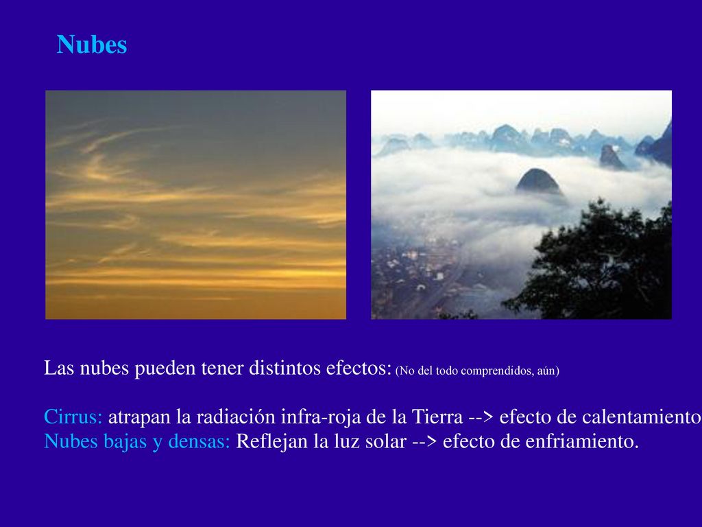 Nubes Las nubes pueden tener distintos efectos: (No del todo comprendidos, aún)