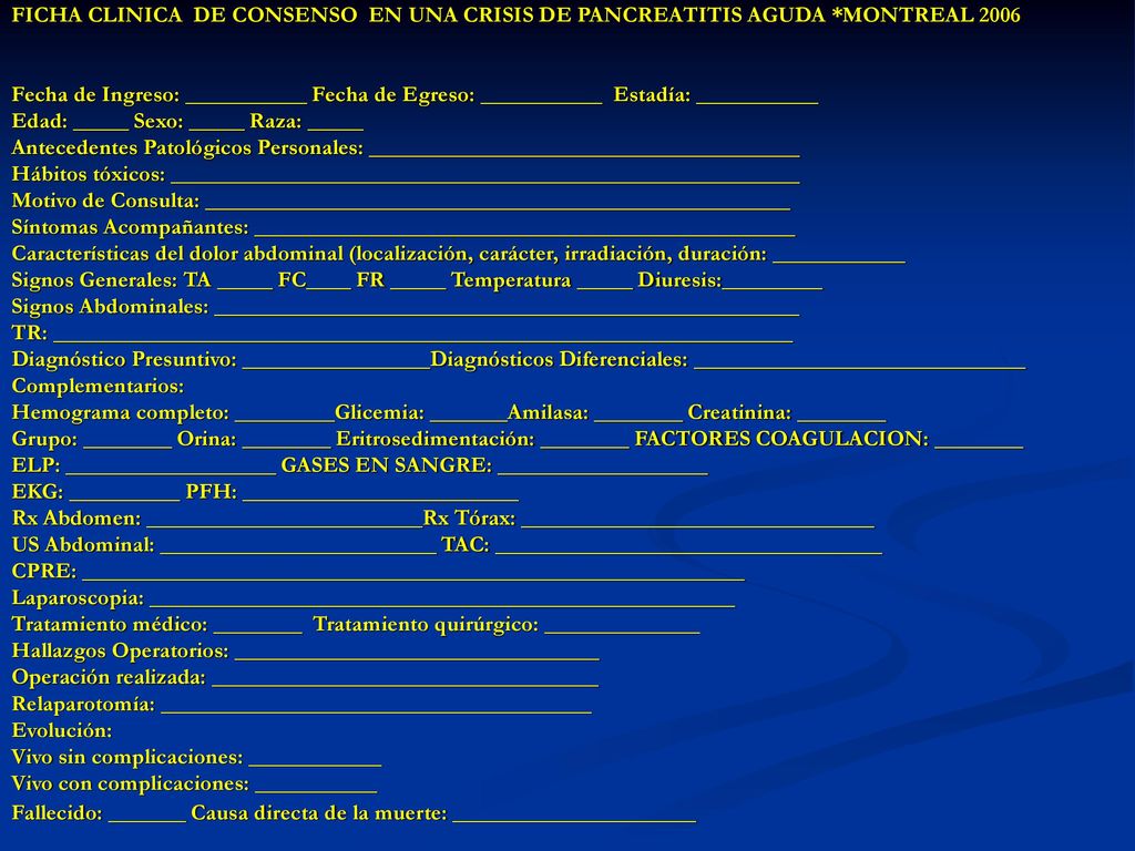 FICHA CLINICA DE CONSENSO EN UNA CRISIS DE PANCREATITIS AGUDA
