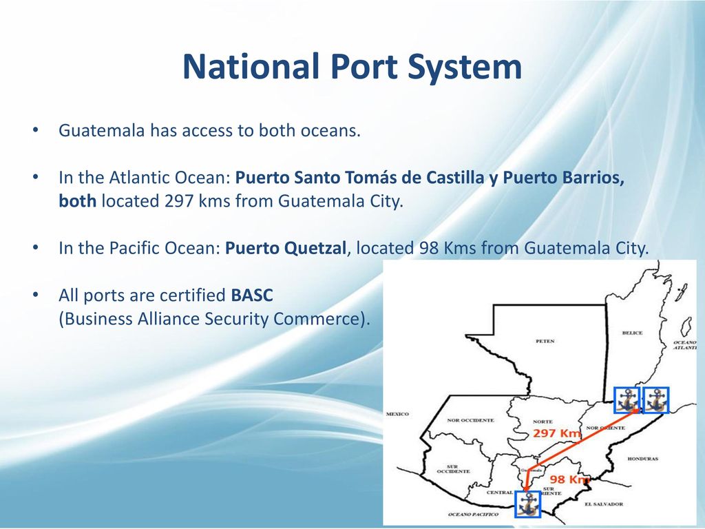 National Port System Guatemala has access to both oceans.