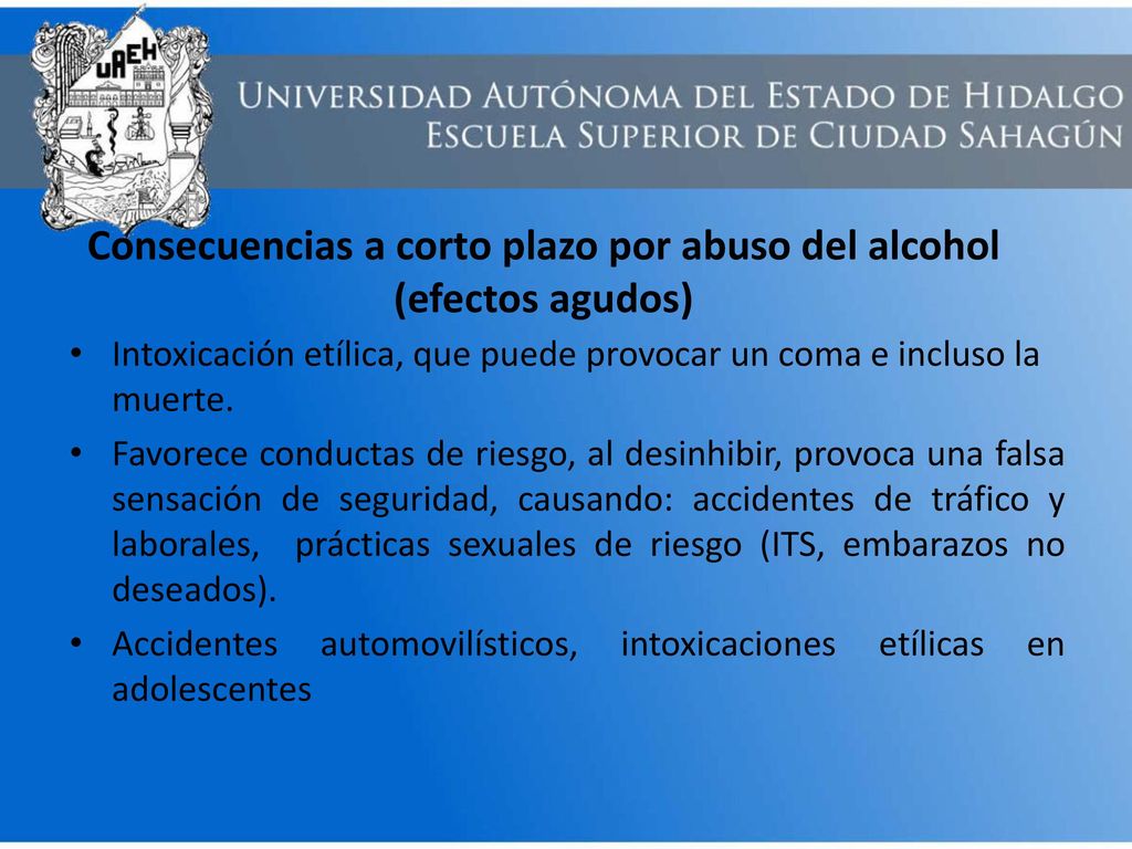 Consecuencias a corto plazo por abuso del alcohol (efectos agudos)