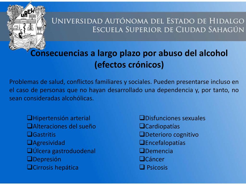 Consecuencias a largo plazo por abuso del alcohol (efectos crónicos)
