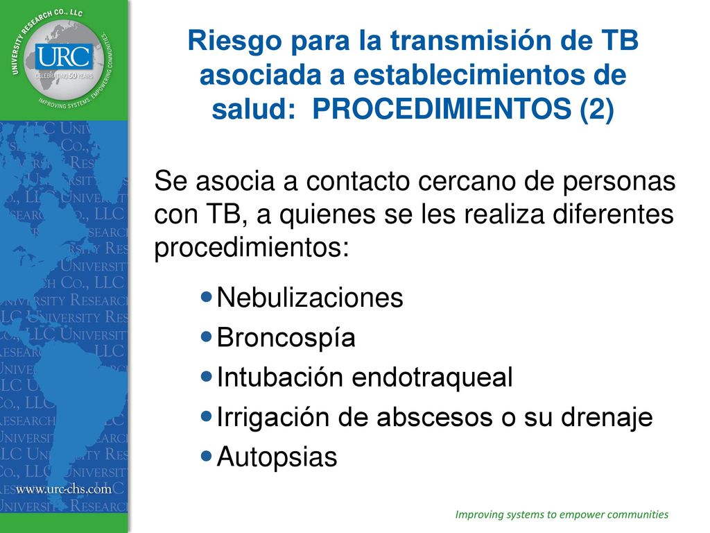 Riesgo para la transmisión de TB asociada a establecimientos de salud: PROCEDIMIENTOS (2)