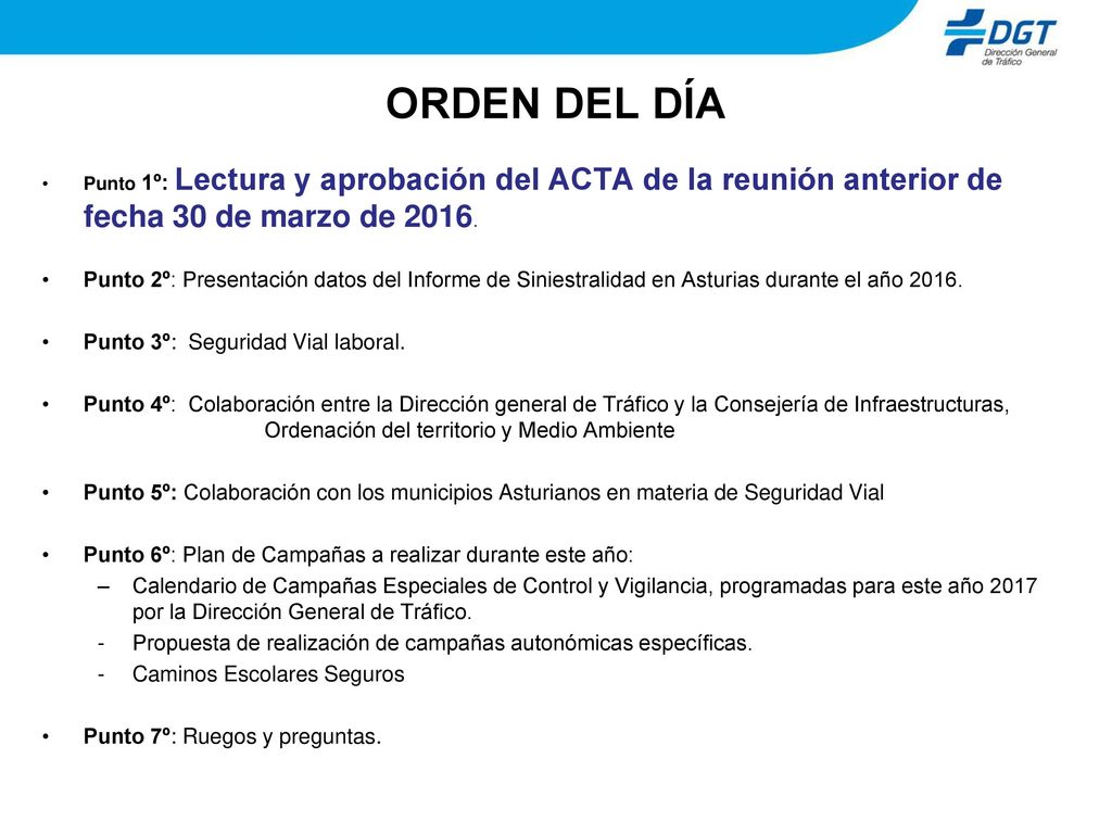 ORDEN DEL DÍA Punto 1º: Lectura y aprobación del ACTA de la reunión anterior de fecha 30 de marzo de