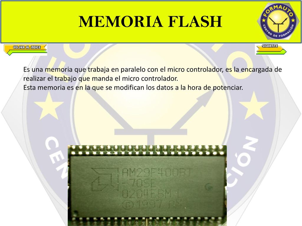 MEMORIA FLASH Es una memoria que trabaja en paralelo con el micro controlador, es la encargada de.