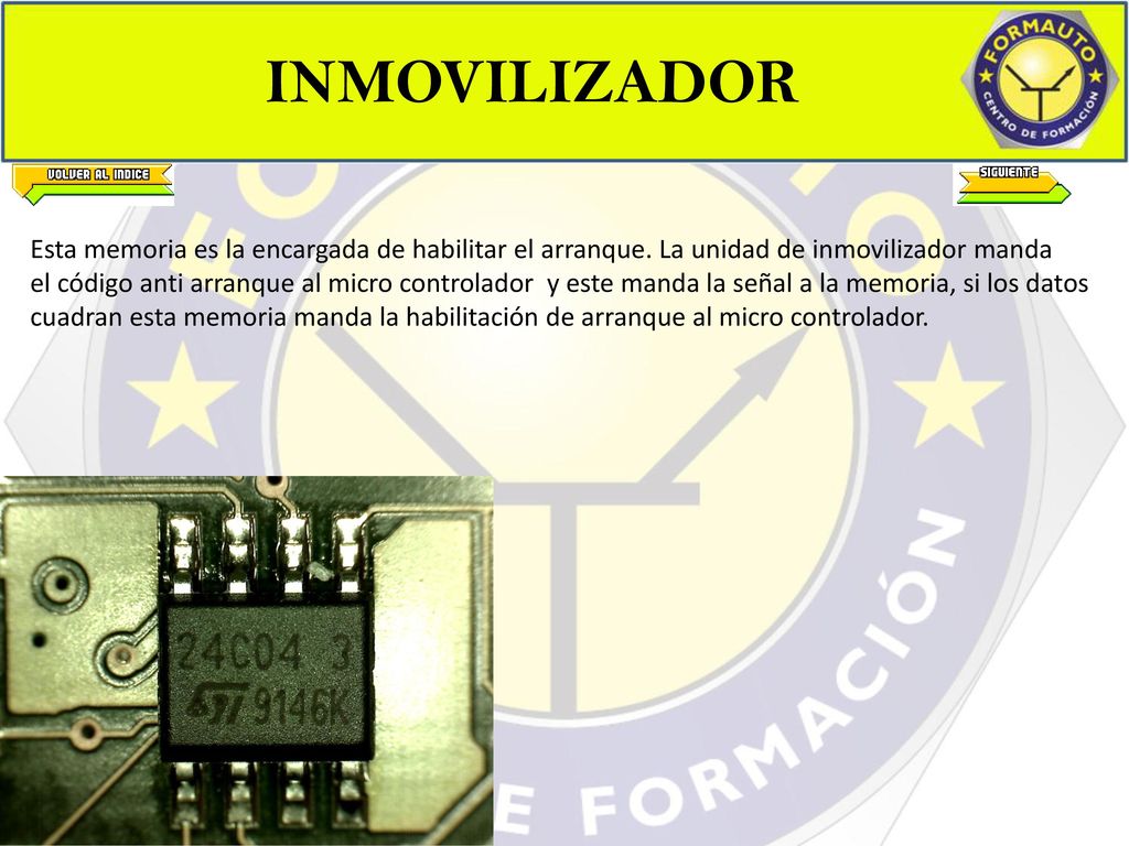 INMOVILIZADOR Esta memoria es la encargada de habilitar el arranque. La unidad de inmovilizador manda.
