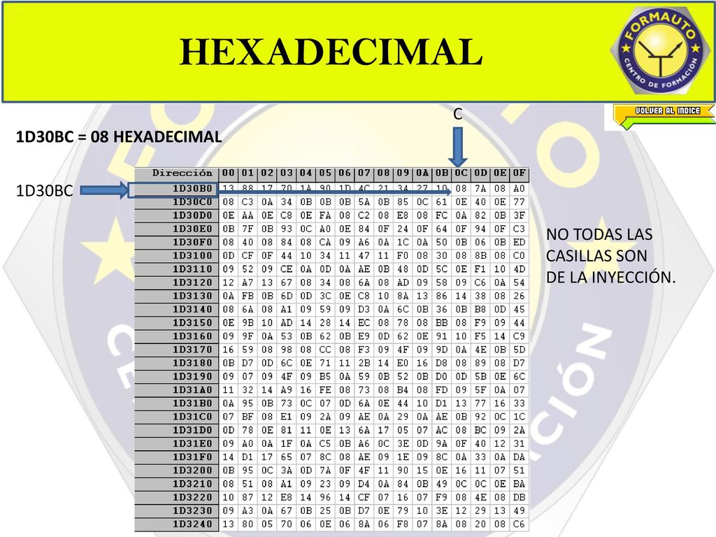 HEXADECIMAL C 1D30BC = 08 HEXADECIMAL 1D30BC NO TODAS LAS CASILLAS SON