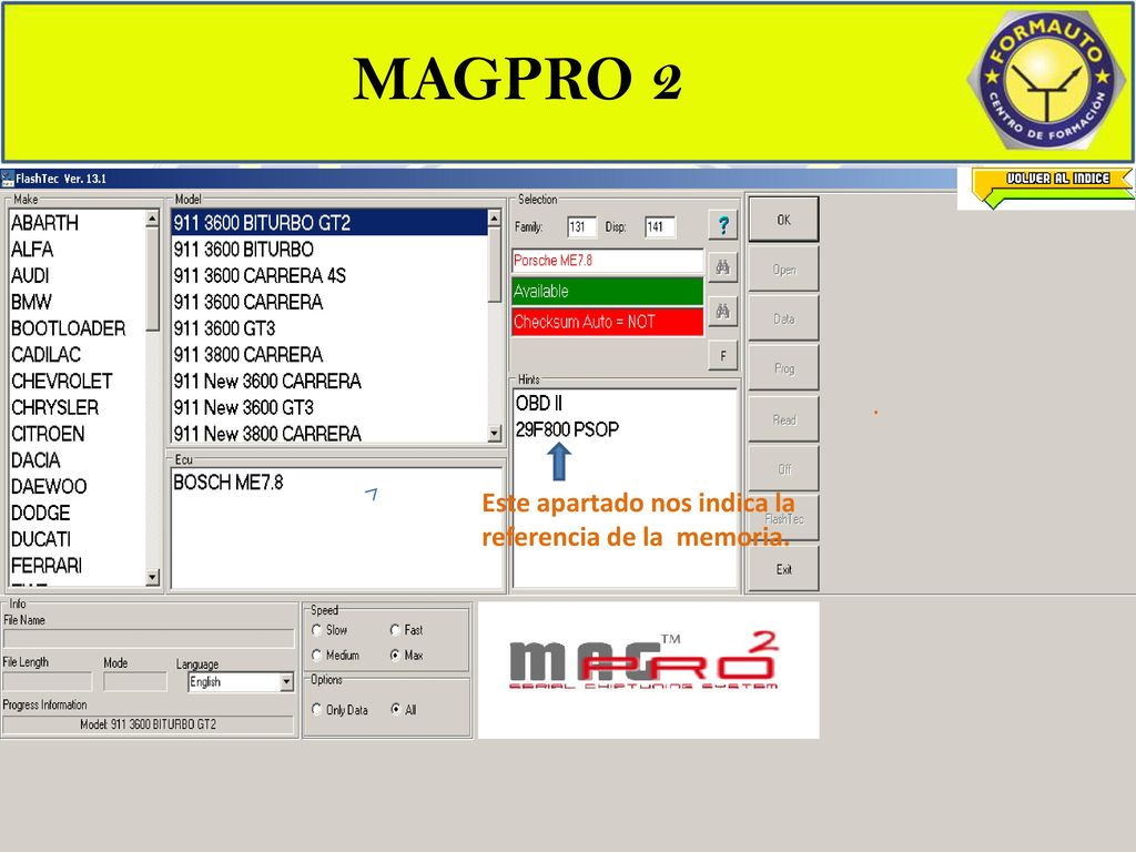MAGPRO 2 . Este apartado nos indica la referencia de la memoria.
