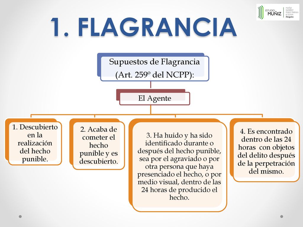 1. FLAGRANCIA Supuestos de Flagrancia (Art. 259º del NCPP): El Agente