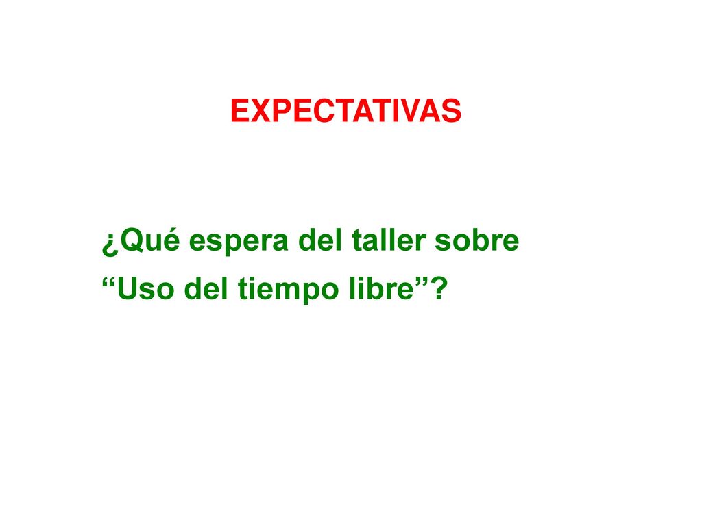 EXPECTATIVAS ¿Qué espera del taller sobre Uso del tiempo libre