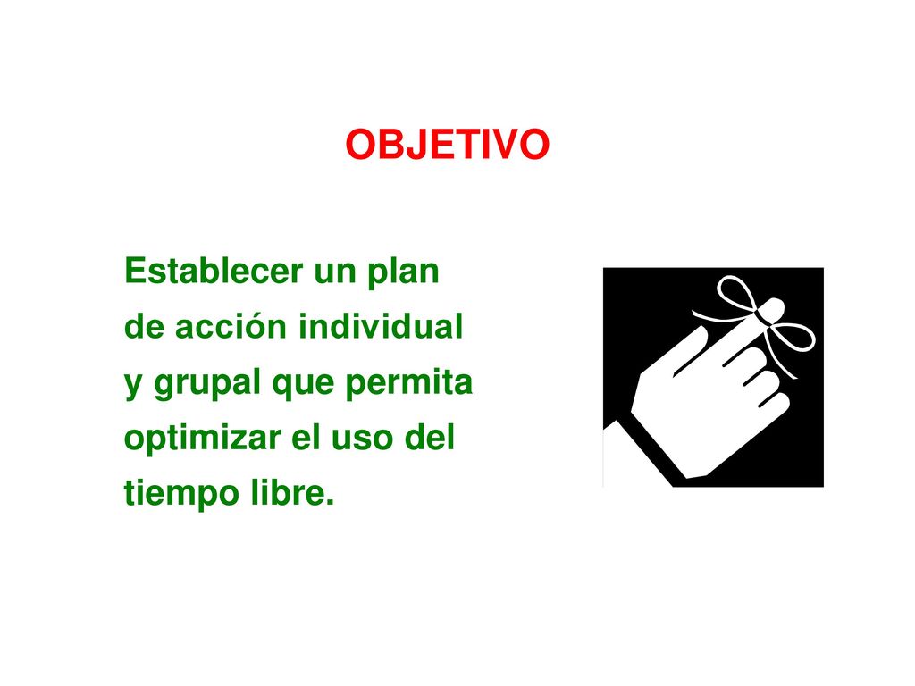 OBJETIVO Establecer un plan de acción individual y grupal que permita