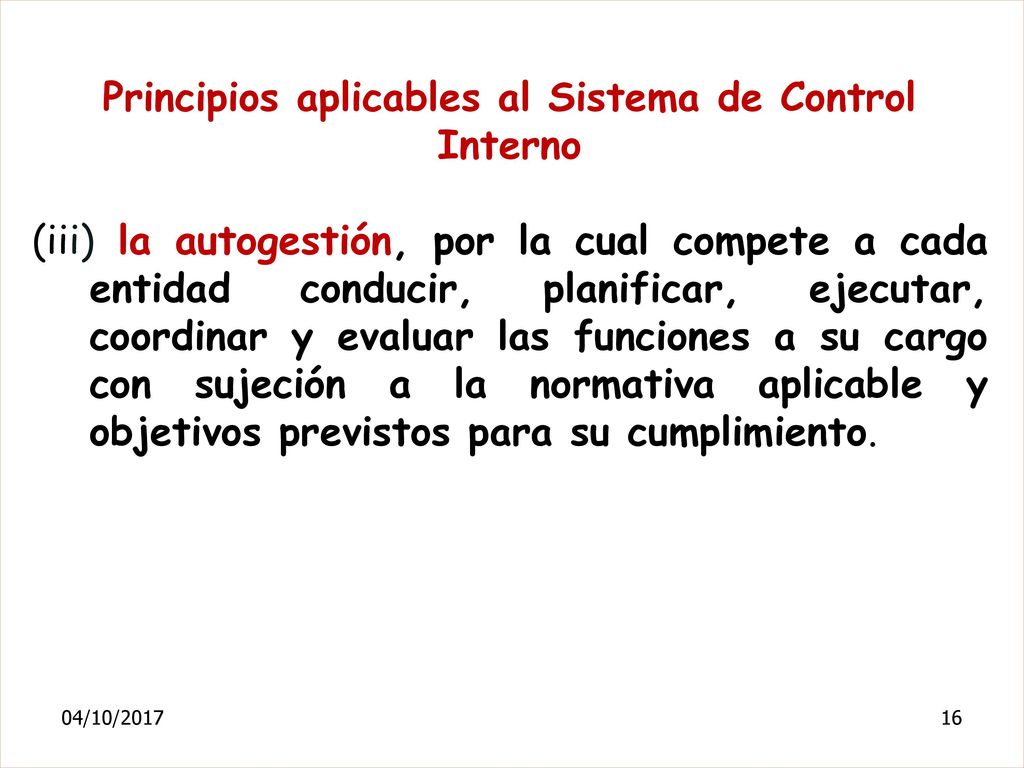 Principios aplicables al Sistema de Control Interno
